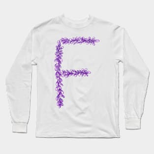 Lavender Letter F Hand Drawn in Watercolor and Ink Long Sleeve T-Shirt